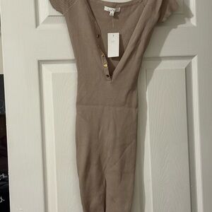 Love Tree Tan ribbed fitted mini dress
